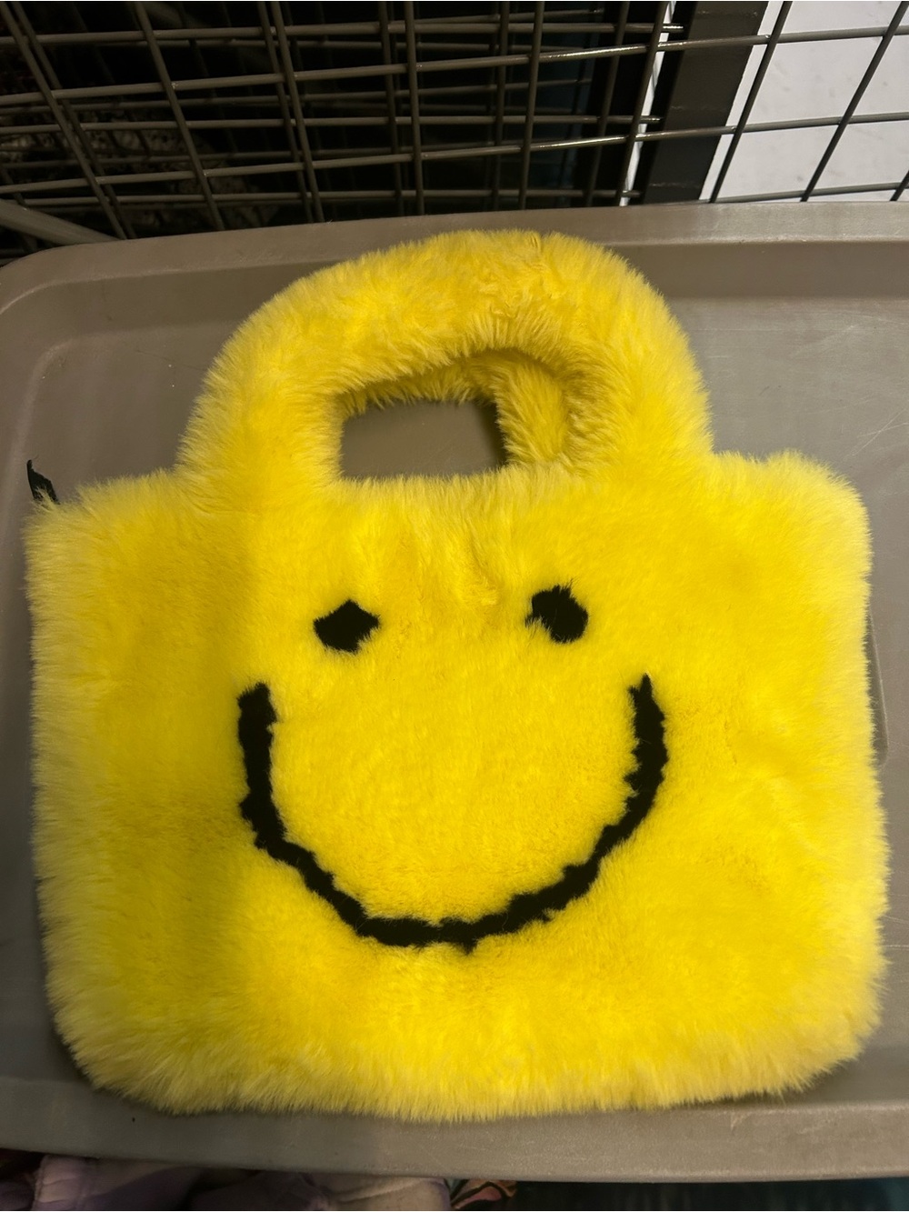 Super cute Yellow SOFT Fuzzy Smiley Handbag Rave Dolls Kill